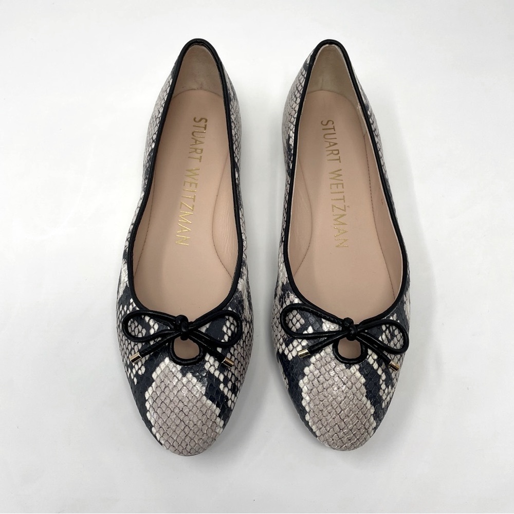 Nib Stuart Weitzman Gabby Ballet Leather Snakeskin Print Flats Roccia - Sz 7